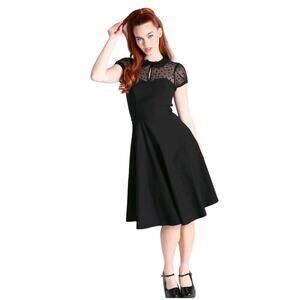 Hell Bunny Columbina Swing Dress Size Small Black Mesh Heart Stretchy Rockabilly